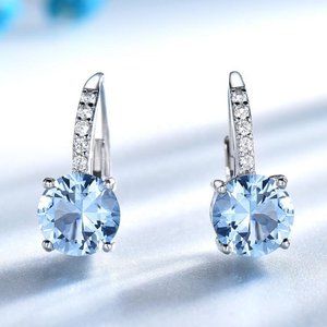 ROUND SKY BLUE CUBIC ZIRCONIA DANGLING EARRINGS